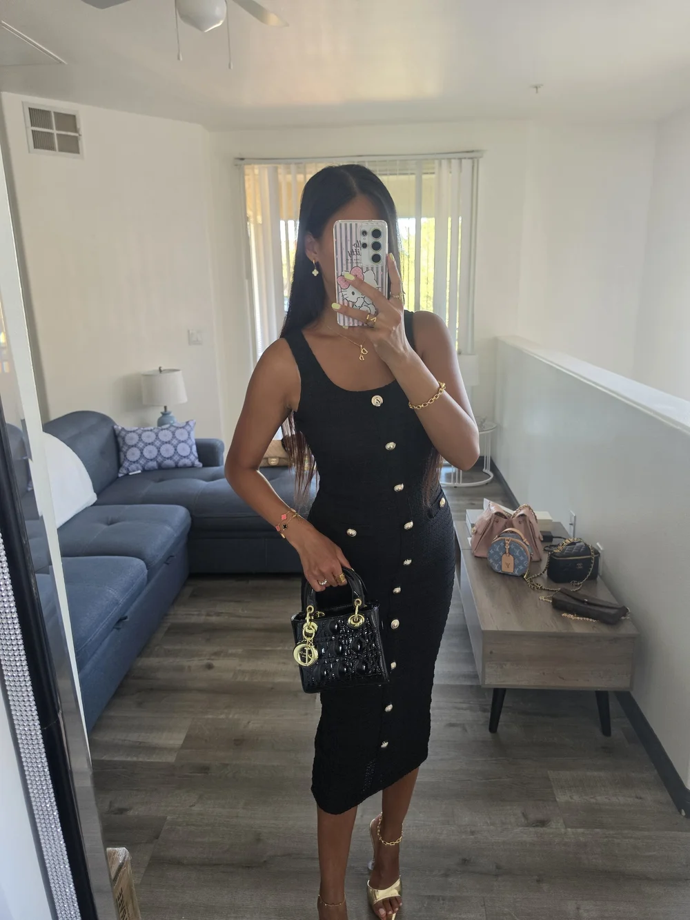 Classic Black Button-Front Midi Dress - Picture 9 of 17